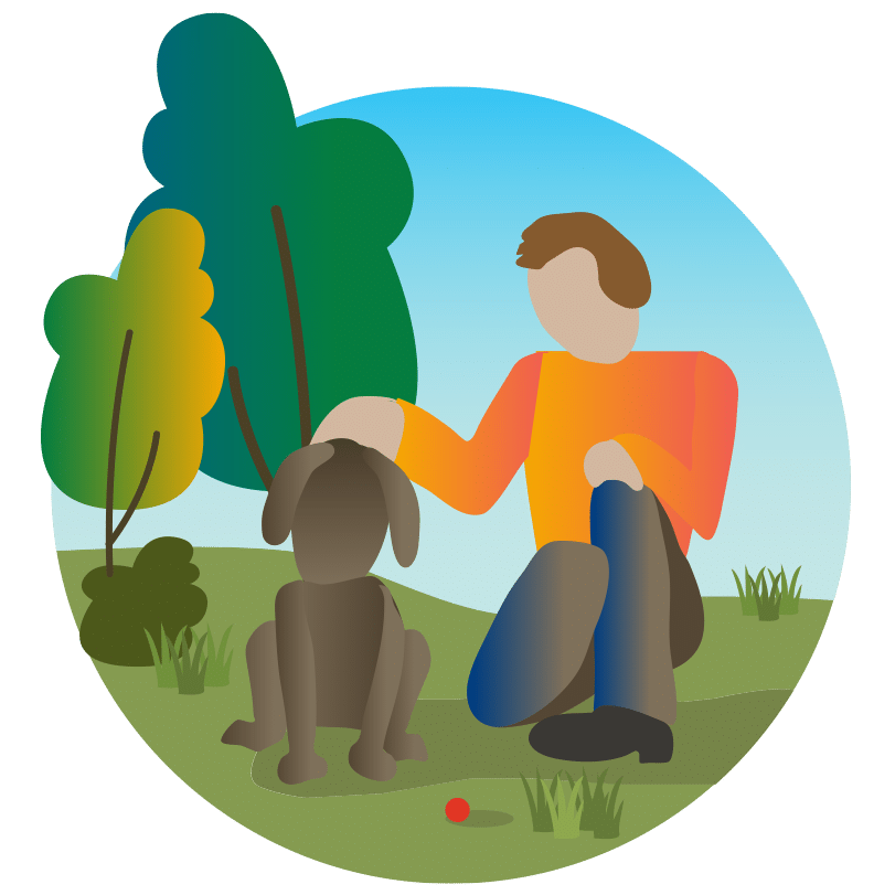 person and dog illustration