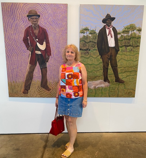 Katrina Higgins viewing Julie Downing's Artwork at Represent Aboriginal Art Exhibition